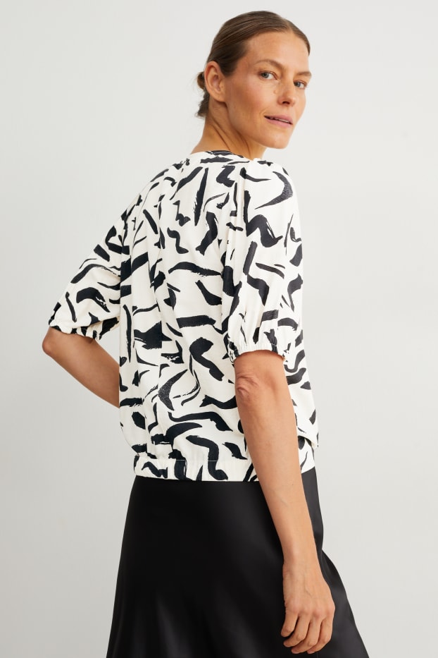 Damen - Bluse mit Knotendetail - cremewei&szlig;