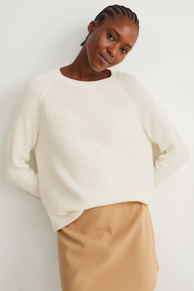 Damen - Basic-Pullover - cremewei&szlig;