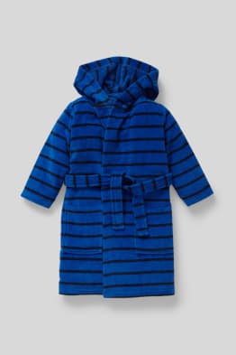 Terry bathrobe with hood  - striped