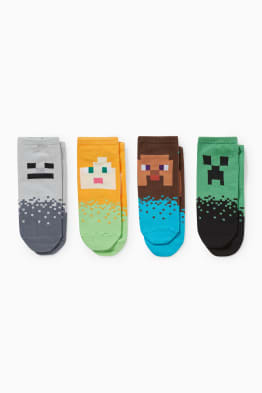 Multipack of 4 - Minecraft - trainer socks with motif