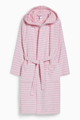 Terry bathrobe with hood  - striped