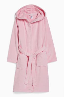 Terry cloth bathrobe with hood