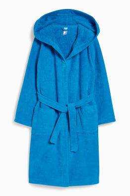 Terry cloth bathrobe with hood