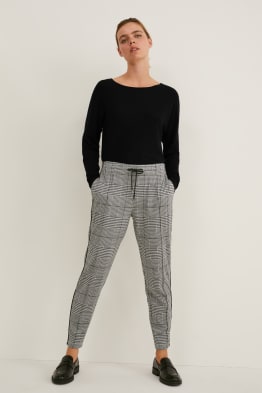 Pantalon en toile - mid-waist - coupe fuselée - à carreaux