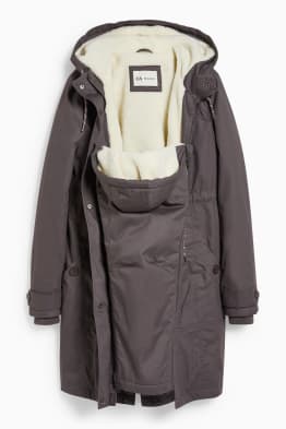 Maternity parka with hood and baby pouch