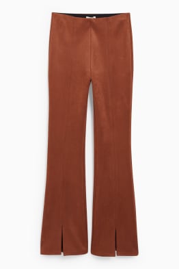 Kalhoty - high waist - flared - imitace semiše