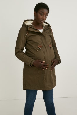 Maternity parka with hood and baby pouch