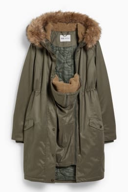 Maternity parka with hood and baby pouch - winter