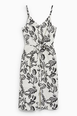 Šaty s detailem uzlu - lněná směs - s květinovým vzorem