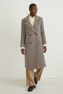 Coat with shoulder pads - wool blend - check