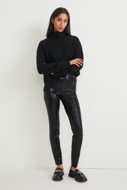 Stoffhose - High Waist - Skinny Fit - glänzend