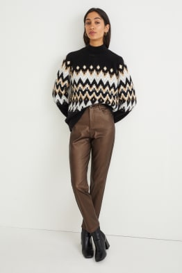 Pantalon - high waist - straight fit - glanzend