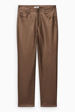Pantalon - high waist - straight fit - glanzend