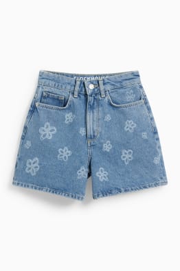 CLOCKHOUSE - džínové šortky - high waist - s květinovým vzorem