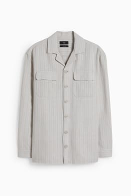 Shirt - regular fit - lapel collar - linen blend - striped
