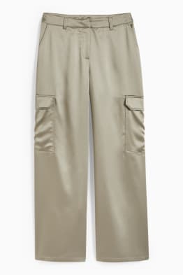 CLOCKHOUSE - Satin-Cargohose - Mid Waist - Wide Leg