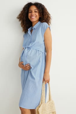 Nursing shirt dress with knot detail - striped