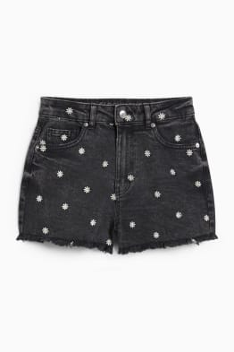 CLOCKHOUSE - short en jean - high waist - à fleurs