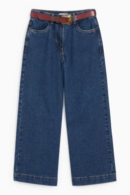 Wide leg jeans cu curea