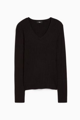 Maglione basic con scollo a V - a coste