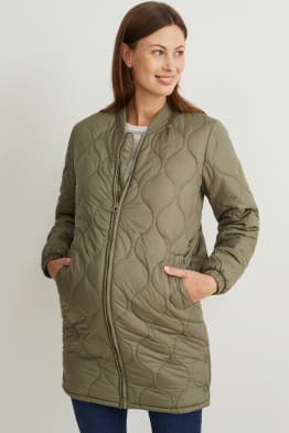 Maternity quilted jacket with baby pouch