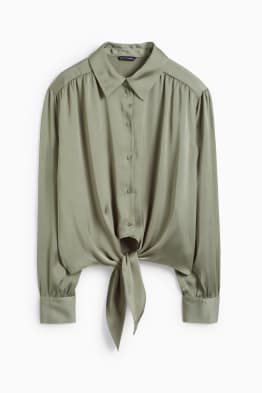 CLOCKHOUSE - satijnen blouse met knoop in de stof