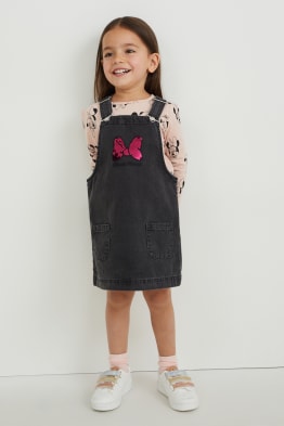 Minnie Mouse - set - long sleeve top and denim pinafore dress