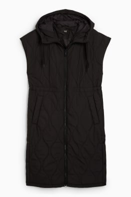 Long quilted gilet with hood