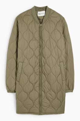 Maternity quilted jacket with baby pouch