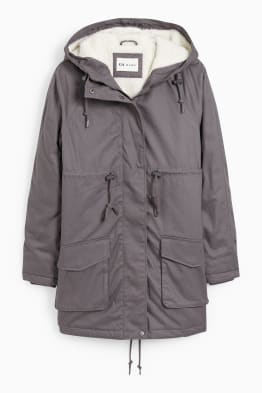 Maternity parka with hood and baby pouch