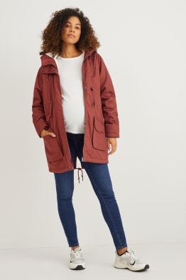 Maternity parka with hood and baby pouch