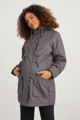 Maternity parka with hood and baby pouch