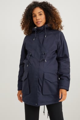 Maternity parka with hood and baby pouch