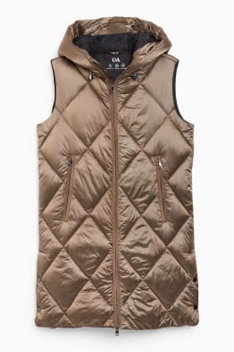 Long quilted gilet with hood