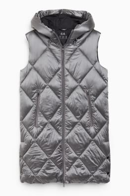 Gilet lungo trapuntato con cappuccio