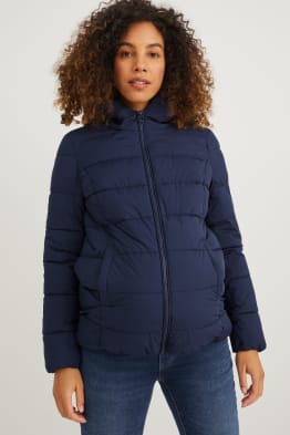 Maternity quilted jacket with hood and baby pouch