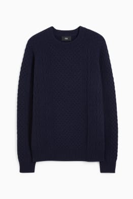 Jumper with cashmere - wool blend - cable knit pattern