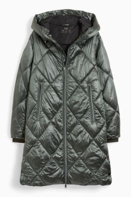 Quilted coat with hood - shiny