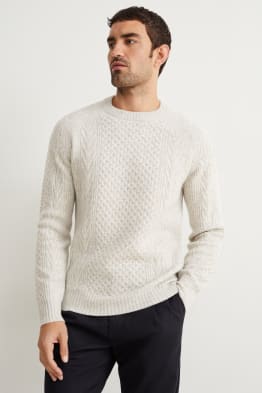 Jumper with cashmere - wool blend - cable knit pattern