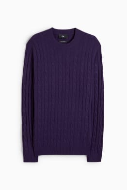 Jumper with cashmere - wool blend - cable knit pattern