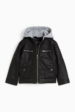 Bikerjacke mit Kapuze - Lederimitat