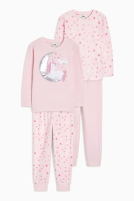 Pack de 2 - unicornio - pijamas de material polar - 4 piezas