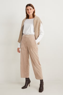 Corduroy trousers - mid-rise waist - wide leg