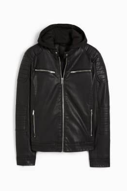 Blouson motard à capuche - synthétique