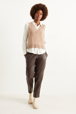 Broek - high waist - tapered fit - imitatieleer