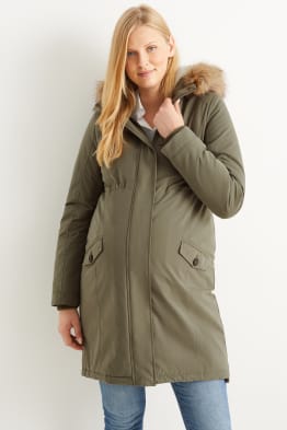 Maternity parka with hood and baby pouch