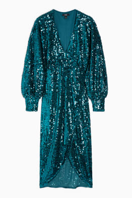 V-neck sequin dress - shiny