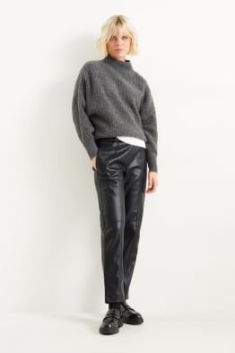 Trousers - high-rise waist - tapered fit - faux leather