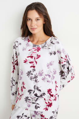 Velurový vrchní díl pyžama - s květinovým vzorem