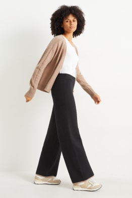 Knitted trousers - mid-rise waist - wide leg - wool blend